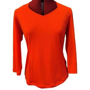 Premise V-neck 3/4 Sleeve Lined Light Orange Stretch Knit Blouse Size Small ....